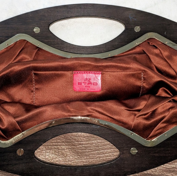 Etro Leather With Wooden Handle Clutch Large GUC - Picture 7 of 7